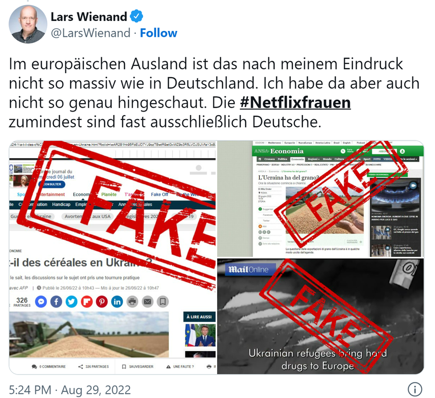 Auch News-Seiten in England, Frankreich und Italien werden von russischen Troll-Fabriken kopiert, um mit aufstachelnden Fake-Artikeln und Videos Stimmung gegen die Ukraine zu machen.