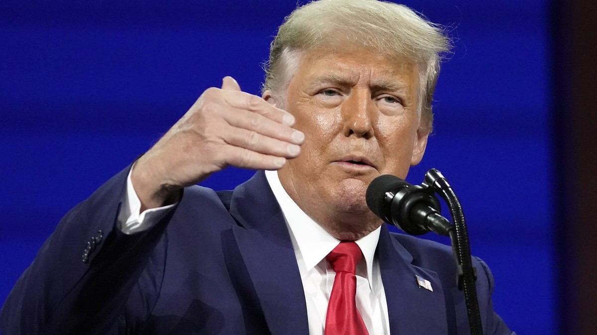 FILE - Former president Donald Trump speaks at the Conservative Political Action Conference (CPAC) Sunday, Feb. 28, 2021, in Orlando, Fla. Trump