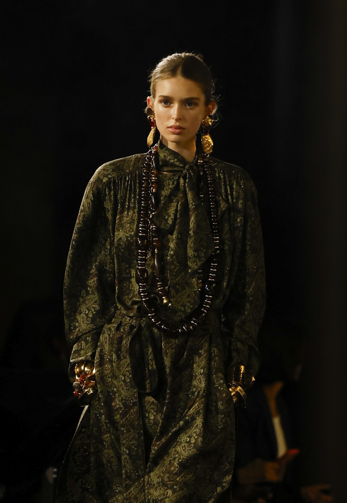 A model wears a creation as part of the Saint Laurent Spring/Summer 2025 collection presented Tuesday, Sept. 24, 2024 in Paris. (Photo by Vianney Le Caer/Invision/AP)