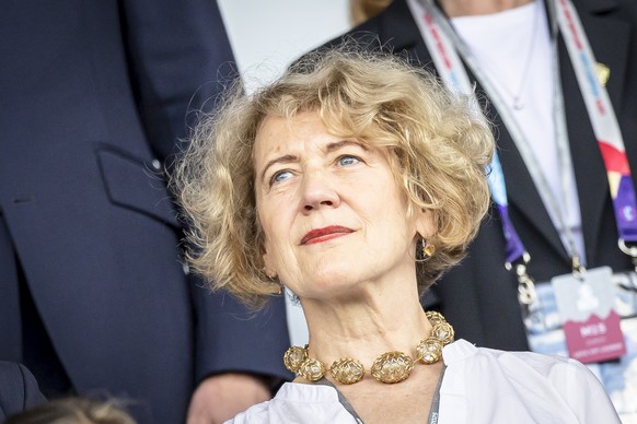 Mayor of Zurich Corine Mauch looks on before the UEFA Women's EURO 2025 Group D soccer match between England and the Netherlands at the Letzigrund stadium in Zurich, Switzerland, on Wednesday, Ju ...