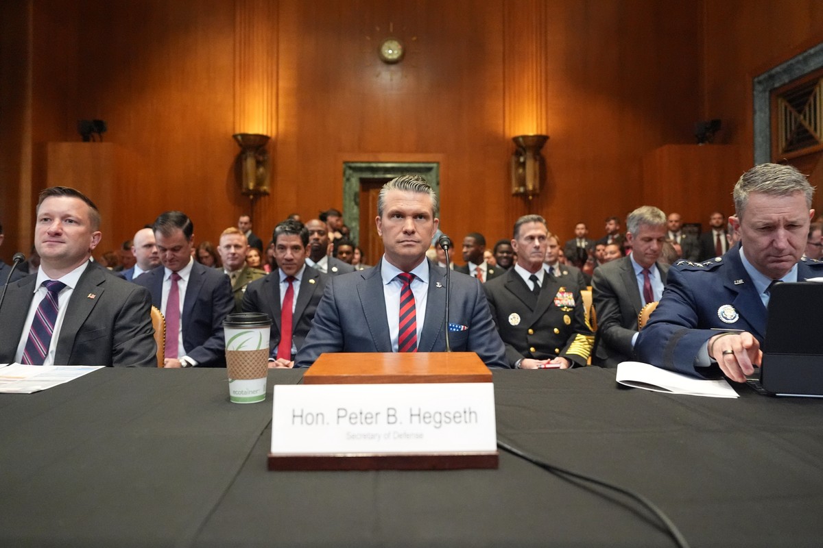 Acting Under Secretary of Defense and Comptroller Jules Hurst III, Defense Secretary Pete Hegseth and Chairman of the Joint Chiefs of Staff Gen. Dan Caine arrive to testify at a Senate Appropriations  ...
