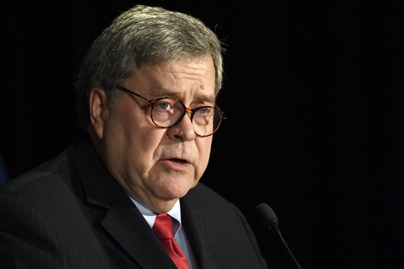 Attorney General William Barr speaks at the National Sheriffs&#039; Association Winter Legislative and Technology Conference in Washington, Monday, Feb. 10, 2020. (AP Photo/Susan Walsh)
William Barr