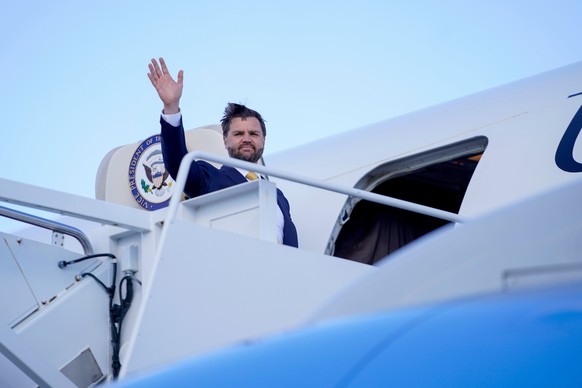 U.S. Vice President JD Vance boards Air Force Two en route to Israel, Monday, Oct. 20, 2025 at Joint Base Andrews, Md. (Nathan Howard/The New York Times via AP, Pool)
Vance Mideast