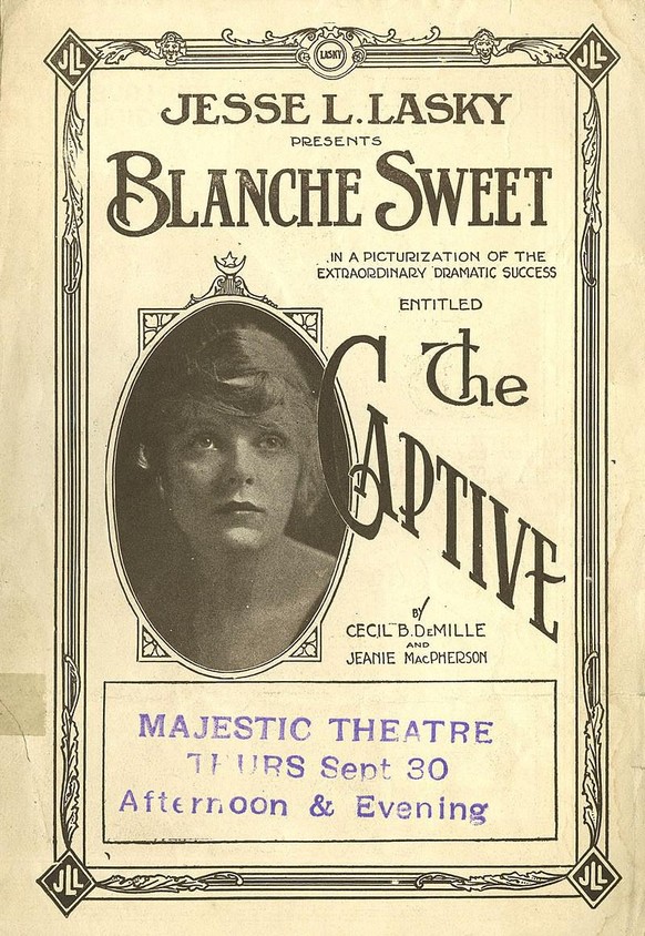 Kinoplakat von «The Captive».
https://en.wikipedia.org/wiki/The_Captive_(1915_film)#/media/File:TheCaptive-19150pamphletfront.jpg