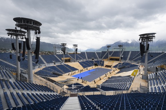 The arena of the "Fete des Vignerons" (winegrowers' festival in French) is pictured in Vevey, Switzerland, Thursday, May 9, 2019. Organized in Vevey by the brotherhood of winegrowers si ...