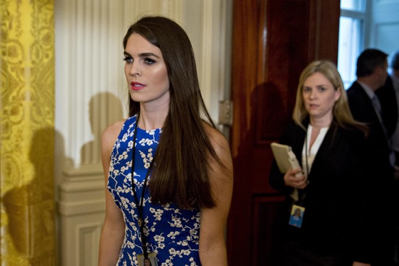 epa05742810 Hope Hicks, White House director of strategic communications, arrives to a swearing in ceremony of White House senior staff in the East Room of the White House in Washington, DC, USA, on 2 ...