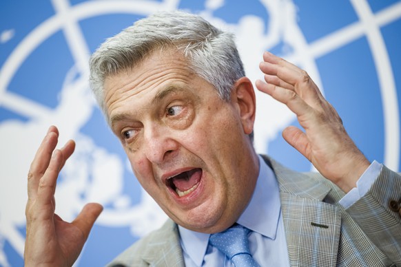 Filippo Grandi, the U.N. High Commissioner for Refugees, delivers his statement during a press conference at the European headquarters of the United Nations in Geneva, Switzerland, Monday, June 13, 20 ...