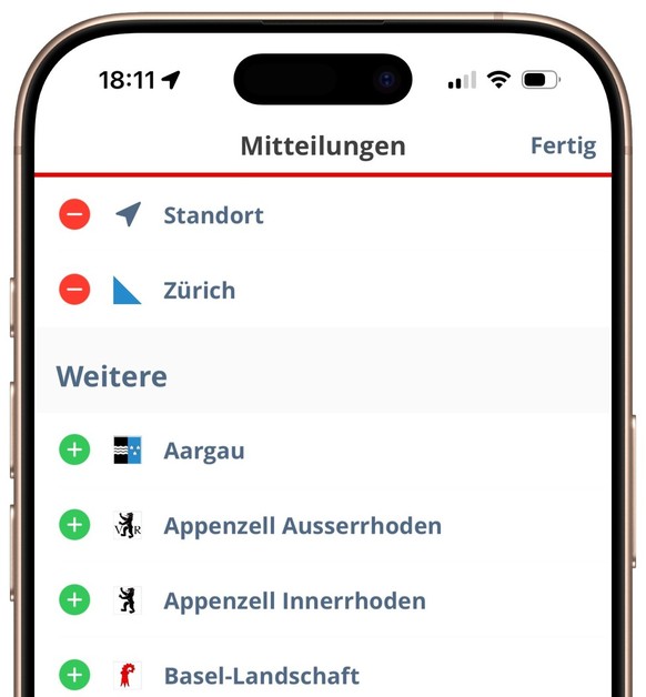 Alertswiss App Einstellungen