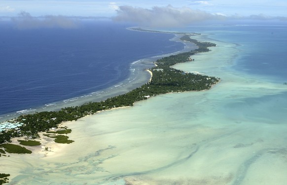 FILE - This March 30, 2004, file photo, shows Tarawa atoll, Kiribati. Ioane Teitiota and his wife fought for years to be allowed to stay in New Zealand as refugees, arguing that rising sea levels caused by global warming threaten the very existence of their tiny Pacific nation of Kiribati, one of the lowest lying countries on Earth. (AP Photo/Richard Vogel, File)
Aerial