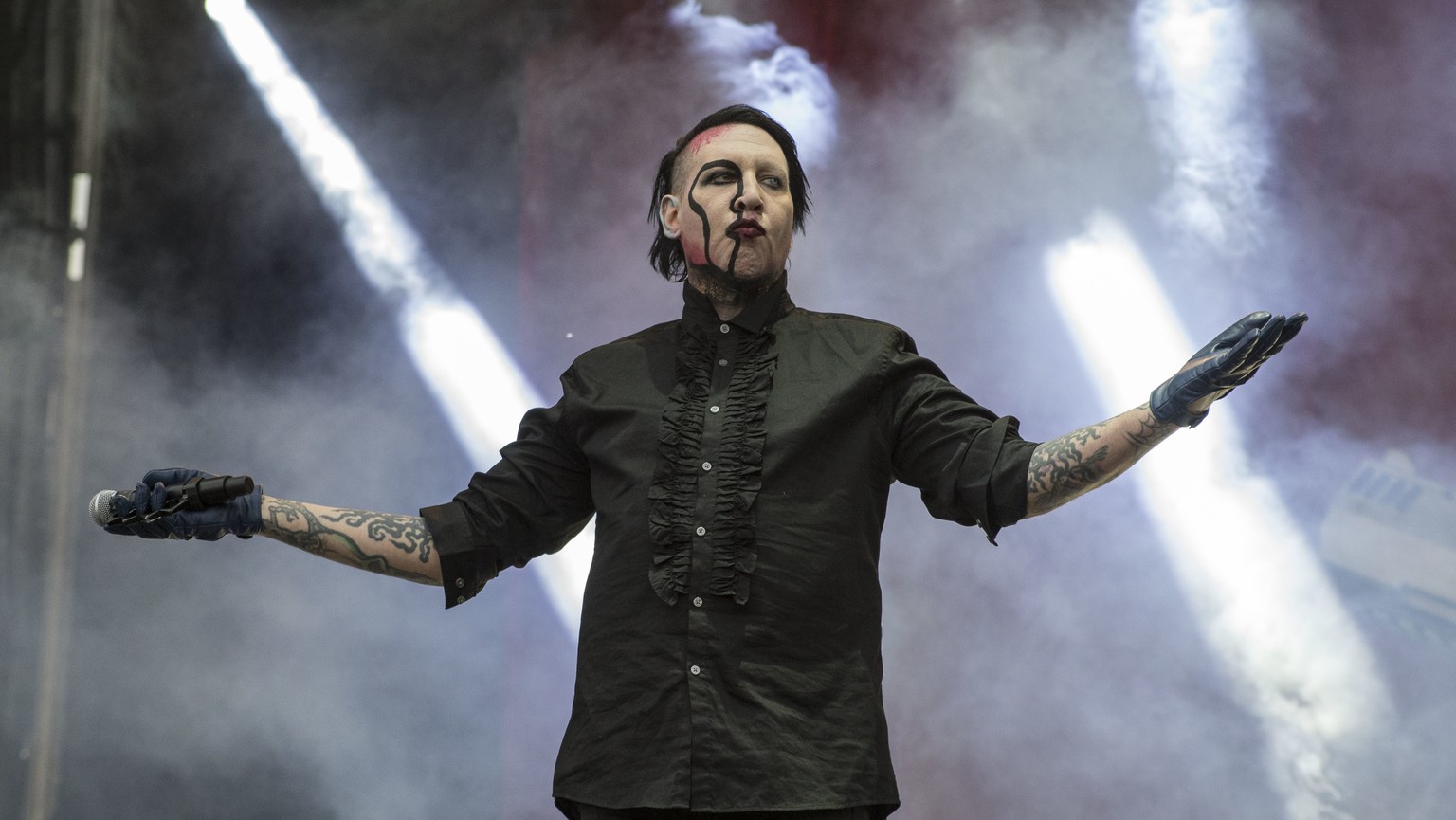 U.S. singer Marilyn Manson performs at the Hell and Heaven music festival in Mexico City, Saturday, May 5, 2018. (AP Photo/Christian Palma)