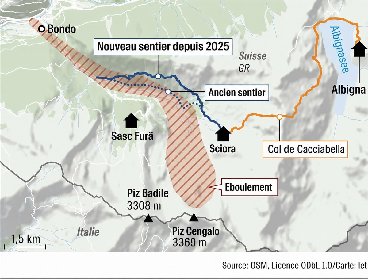 Bondo: le val Bondasca après l'éboulement.