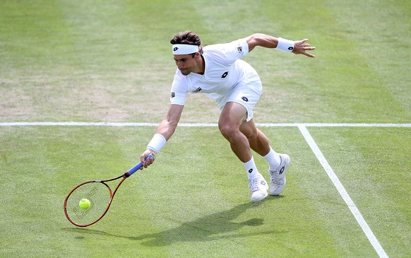 NOTTINGHAM, ENGLAND - JUNE 23: David Ferrer of Spain in action against Marcos Baghdatis of Cyprus on day three of the Aegon Open Nottingham at Nottingham Tennis Centre on June 23, 2015 in Nottingham,  ...