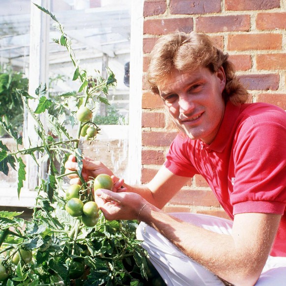 01.08.1986 Copyright: imago/Colorsport
Glenn Hoddle (Tottenham Hotspur) z¸chtet vor seinem Haus Tomaten - PUBLICATIONxINxGERxSUIxAUTxHUNxUSAxONLY; Vdia, quer, close, Shooting, Fotoshooting, Fototermin ...