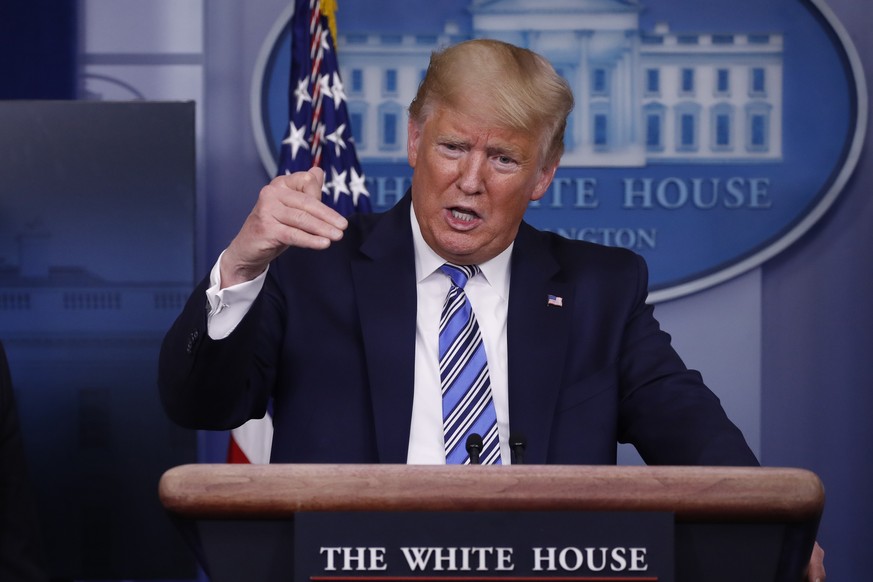 President Donald Trump speaks about the coronavirus in the James Brady Briefing Room, Monday, March 23, 2020, in Washington. (AP Photo/Alex Brandon)
Donald Trump