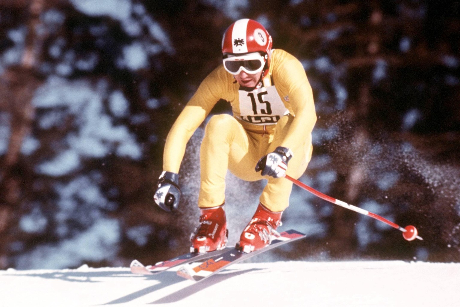 Bildnummer: 00992350 Datum: 05.02.1976 Copyright: imago/Sven Simon
Franz Klammer (Österreich); Abfahrt, quer Olympische Winterspiele 1976, Olympia, Olympiade, Spiele, Ski Alpin, Skisport, Vdia Innsbru ...