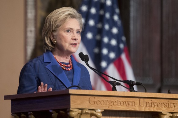epa06498556 Former US Secretary of State Hillary Clinton delivers remarks on women&#039;s leadership in advancing human rights, justice and peace at Georgetown University in Washington, DC, USA, 05 Fe ...