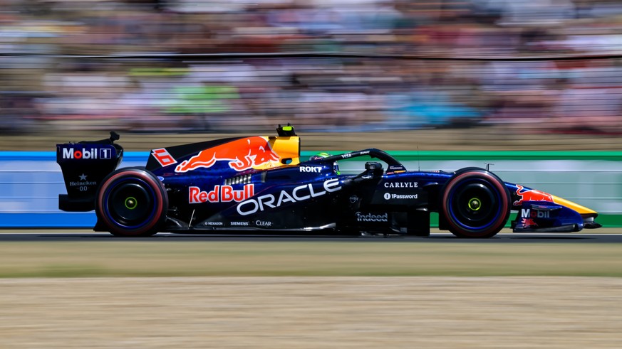 epa13132052 Red Bull driver Isack Hadjar of France participates in the third free practice session of the Formula One Hungarian Grand Prix at the Hungaroring circuit in Mogyorod, Hungary, 25 July 2026 ...