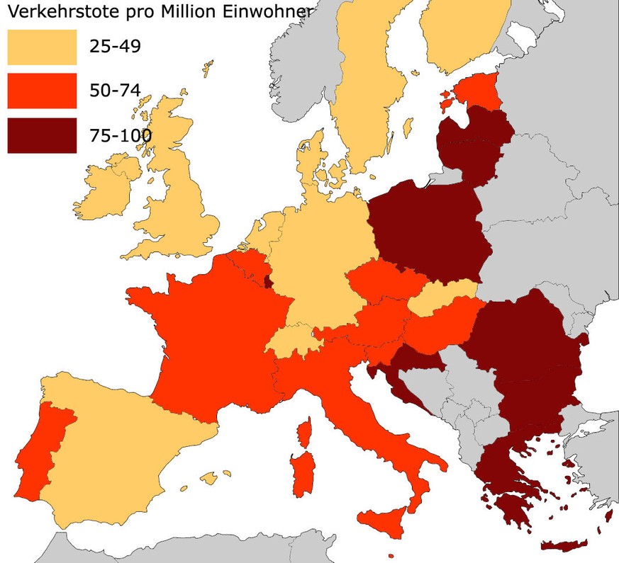Verkehrstote im Strassenverkehr (pro Million Einwohner).