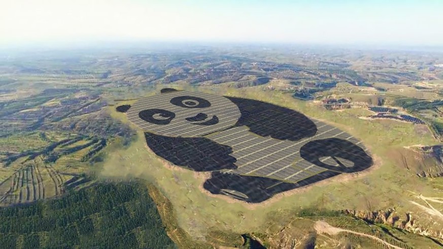 Nur aus der Luft sichtbar: Die riesige Solar-Anlage in der Form eines Pandabären.&nbsp;