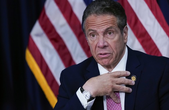 FILE - New York Gov. Andrew Cuomo speaks during a news conference, Monday, May 10, 2021, in New York. Cuomo, buffeted by sexual harassment allegations, is increasingly looking like he could be impeach ...