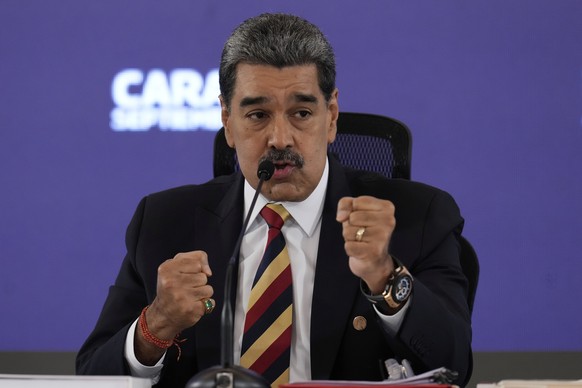 President Nicolas Maduro gives a press conference in Caracas, Venezuela, Monday, Sept. 1, 2025. (AP Photo/Ariana Cubillos)
Nicolas Maduro