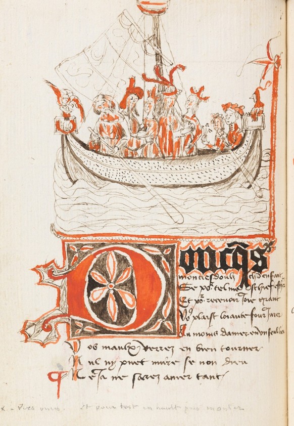 Seite eines Gedichtmanuskripts von Otto von Grandson, Les reponses de cent Balades, um 1430.
https://www.e-codices.ch/de/bcul/Ms0350/