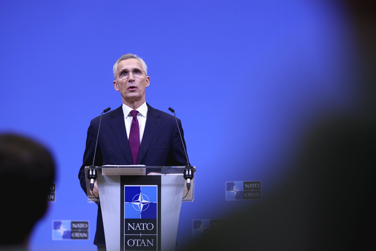 NATO Secretary General Jens Stoltenberg addresses a media conference after a meeting of NATO foreign ministers at NATO headquarters in Brussels, Thursday, April 4, 2024. (Johanna Geron, Pool Photo via ...