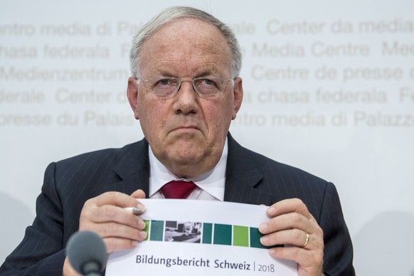 Bundesrat Johann N. Schneider-Ammann, Vorsteher des Eidgenoessischen Departements fuer Wirtschaft, Bildung und Forschung WBF, anlaesslich der Veroeffenlichung des Bildungsberichts Schweiz 2018, am Die ...