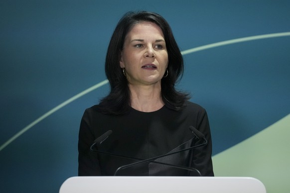 Germany Foreign Minister Annalena Baerbock speaks during a news conference at the COP29 U.N. Climate Summit, Sunday, Nov. 24, 2024, in Baku, Azerbaijan. (AP Photo/Rafiq Maqbool)