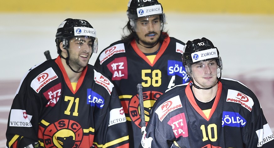 Werden wohl den Cupsieg feiern: Berns Cory Conacher, Eric Blum und Tristan Scherwey.