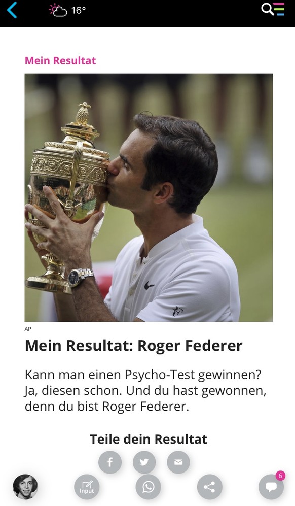 Dieser Psychotest zeigt dir, ob du aus Federer-Holz geschnitzt bist
Echt jetzt? Ich bin Roger Federer?! ð
Wieso weiss mein Portemonnaie nichts davon? ð