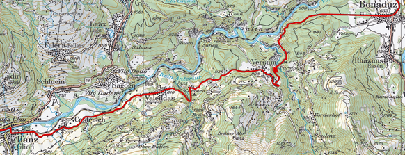 Von Ilanz nach Valendas über Versam und an den Hängen der Rheinschlucht entlang nach Bonaduz.