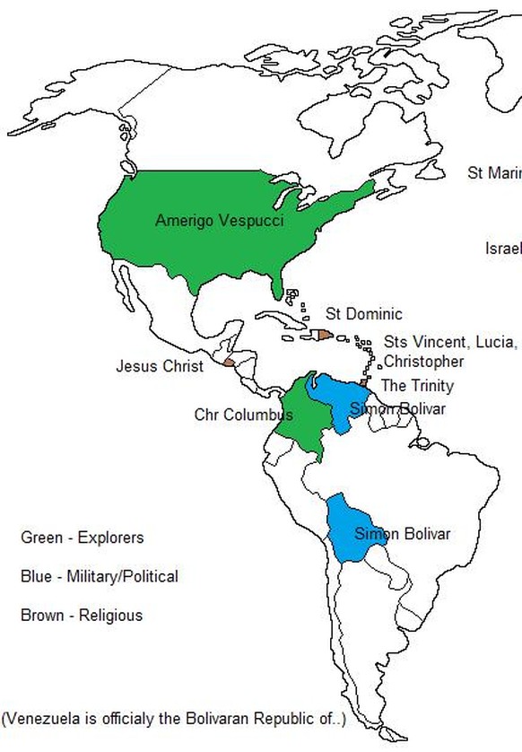 Grün: Entdecker, blau: Militär/Politiker, braun: Religion
