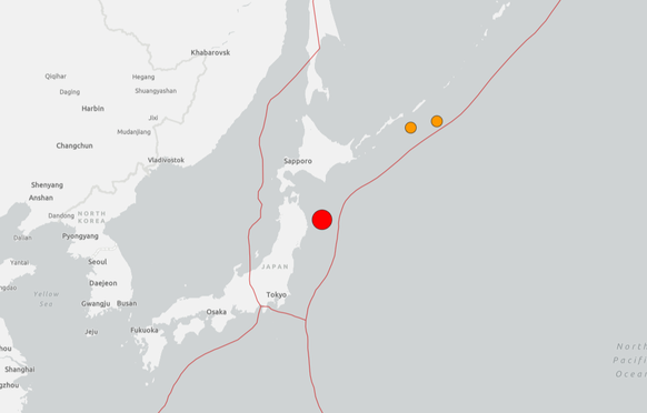 Beim roten Punkt ereignete sich das Beben.