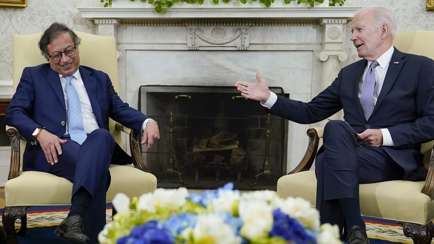 President Joe Biden speaks during his meeting with