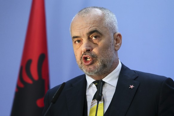 Albania&#039;s Prime Minister Edi Rama speaks during a news conference after a vote to appoint a temporary prosecutor general, which opposition consider to be unconstitutional in Tirana, Monday, Dec.  ...