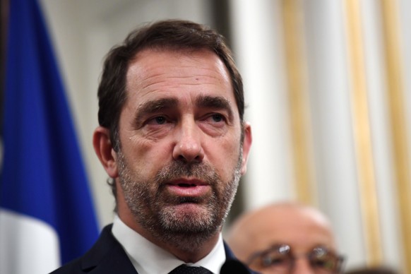 epa07224926 French Interior Minister Christophe Castaner delivers a speech after a deadly shooting in Strasbourg, France, 11 December 2018. According to the latest reports, four people have been kille ...