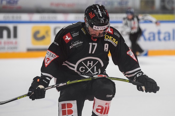 Lugano?s player Luca Fazzini, during the preliminary round game of National League A (NLA) Swiss Championship 2022/23 between HC Lugano against LHC Lausanne, at the Corner Arena in Lugano, Saturday, S ...