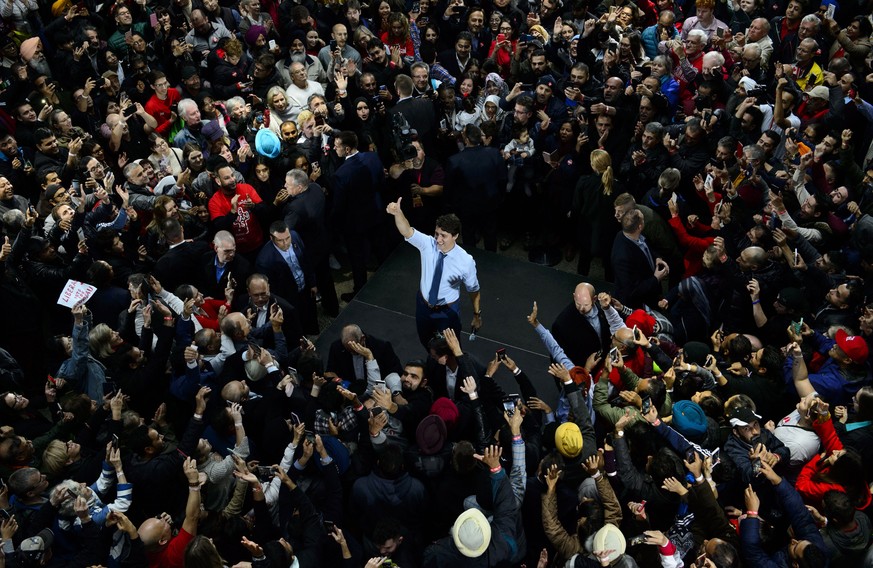 Liberal leader Justin Trudeau holds a rally in downtown Vancouver, British Columbia, Sunday, Oct. 20, 2019. (Sean Kilpatrick/The Canadian Press via AP)