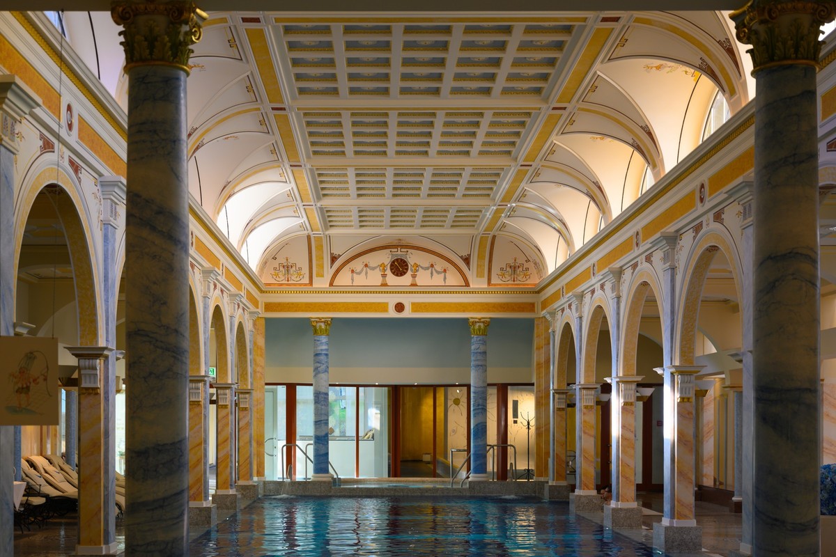 Grand Resort Bad Ragaz, Helena Therme, historical indoor swimming pool, Switzerland, Grand Resort, Bad Ragaz, Switzerland.