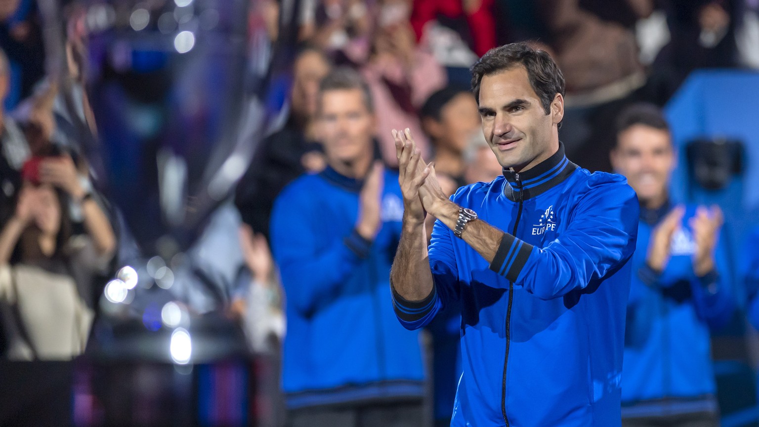 epa07855964 Team Europe&#039;s Roger Federer during the Laver Cup tennis tournament, in Geneva, Switzerland, 20 September 2019. EPA/MARTIAL TREZZINI