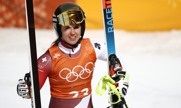 Joana Haehlen, of Switzerland, completes a ladies&#039; downhill ski training session at the 2018 Winter Olympics in Jeongseon, South Korea, Sunday, Feb. 18, 2018. (AP Photo/Patrick Semansky)