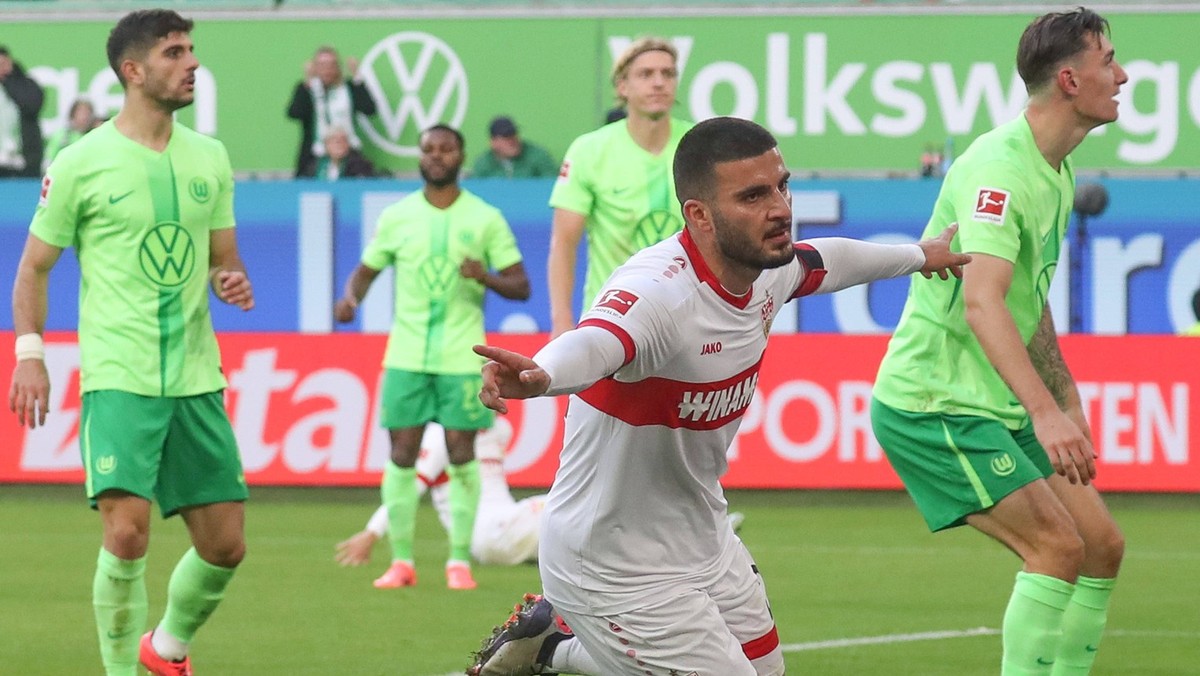 28.09.2024, xgox, Fussball 1.Bundesliga, VfL Wolfsburg - VfB Stuttgart emspor, v.l. Jubel nach dem 2:2 durch Deniz Undav Stuttgart, 26 DFL/DFB REGULATIONS PROHIBIT ANY USE OF PHOTOGRAPHS as IMAGE SEQU ...