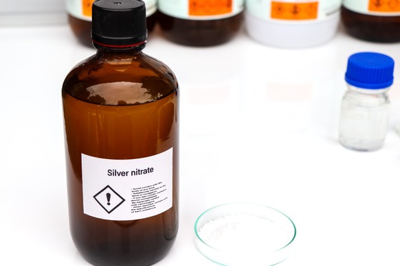 Silver nitrate in glass, chemical in the laboratory and industry, Chemicals used in the analysis