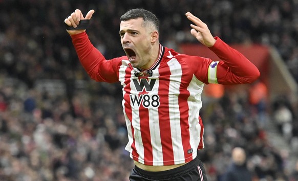 Sunderland v Manchester City, Premier League Granit Xhaka of Sunderland pumps up the crowd during the Sunderland v Manchester City Premier League match at the Stadium of Light, Sunderland, England on  ...