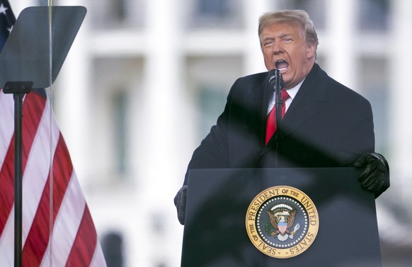 FILE - President Donald Trump speaks during a rally protesting the electoral college certification of Joe Biden as President in Washington on Jan. 6, 2021. The House committee investigating the Jan. 6 ...