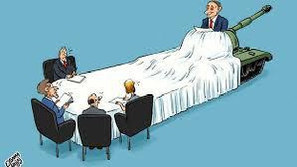 29 Karikaturen, die russische Medien garantiert nicht zeigen dürfen\nFriedensverhandlungen auf russisch.