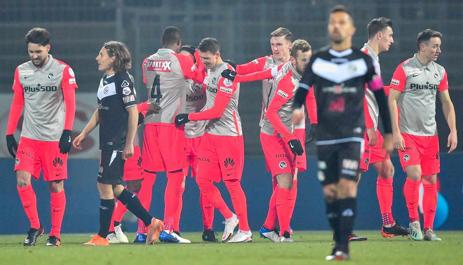 Lugano, Switzerland, Jan 20th 20 Teammates celebrate Christian Fassnacht 16 BSC Young Boys after the score during the Swiss Super League match between FC Lugano and BSC Young Boys at Cornaredo Stadium ...