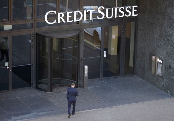 ZURICH, SWITZERLAND - MARCH 16: The logo of Swiss bank Credit Suisse is seen the day after its shares dropped approximately 30%, on March 16, 2023 at its Oerlikon office building in Zurich, Switzerlan ...