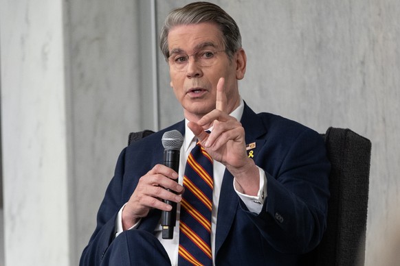 epa12442188 US Secretary of the Treasury Scott Bessent delivers remarks during the Community Bank Conference at the Federal Reserve in Washington, DC, USA, 09 October 2025. The Supreme Court has ruled ...